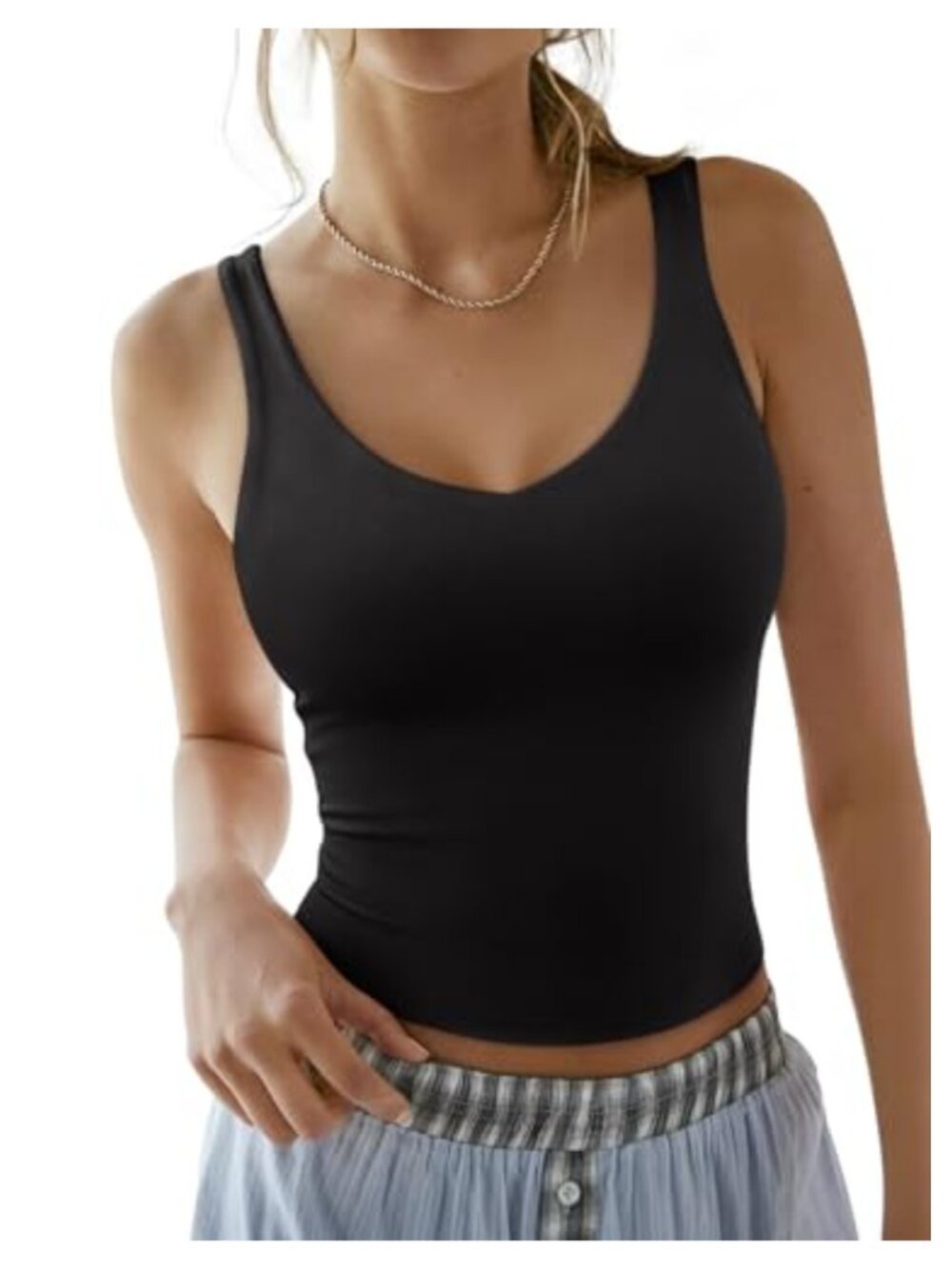 Women's V-Neck Double Lined Tank Top Sleeveless Summer Casual Workout Shirt